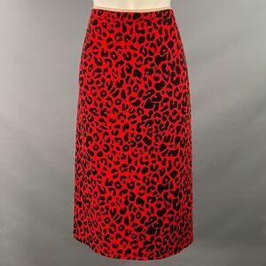 No. 21 Size 8 Red Black Viscose Animal Print Pencil Midi Skirt